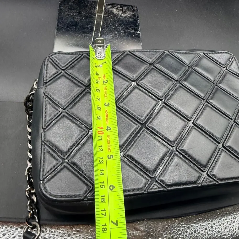 Michael Kors Quilted Black Leather Crossbody Camera Bag Chain Strap